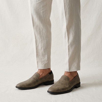 Men's Pointed-Toe Leather Loafers in Brown – side view | Hensley London