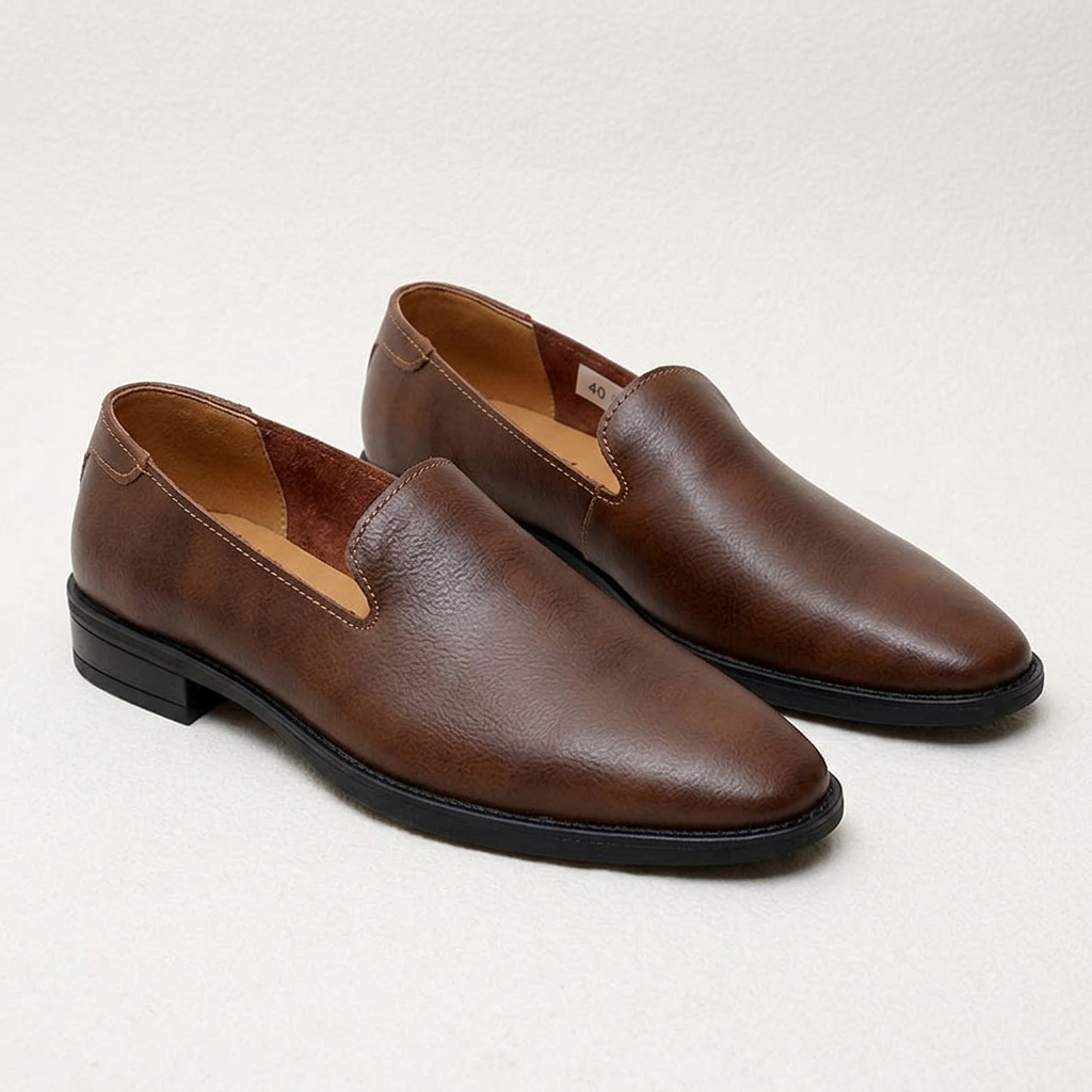 Men's Pointed-Toe Leather Loafers in Black – top view | Hensley London