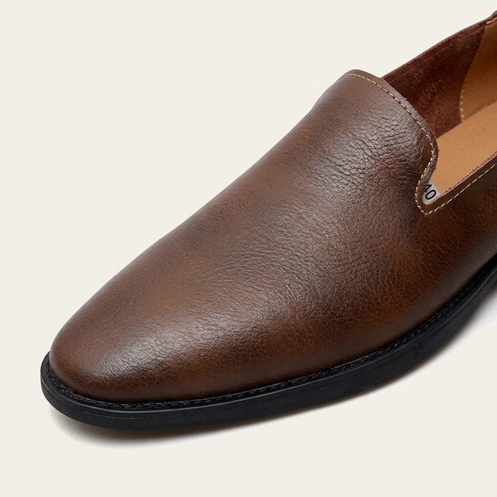 Men's Pointed-Toe Leather Loafers in Khaki – sole detail view | Hensley London