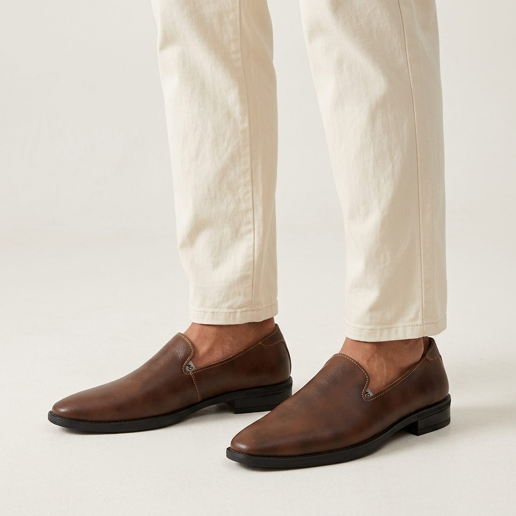 Men's Pointed-Toe Leather Loafers in Brown – back view | Hensley London