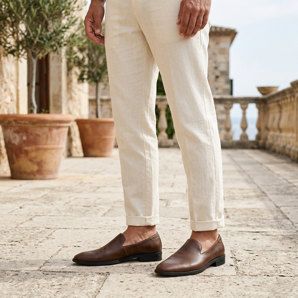 Men's Pointed-Toe Leather Loafers in Black – three-quarter view | Hensley London