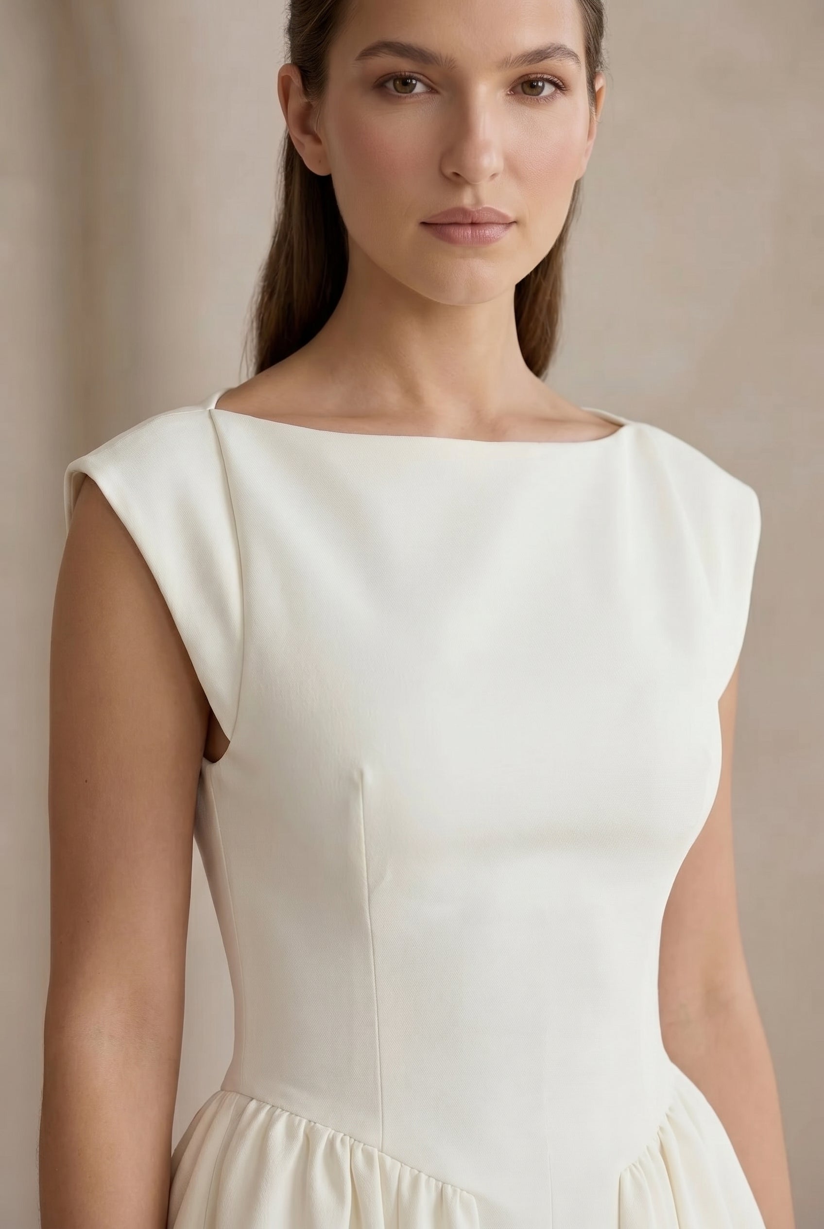 Women's Midi Dress Black Structured Cap Sleeve Elegant Formal - 4