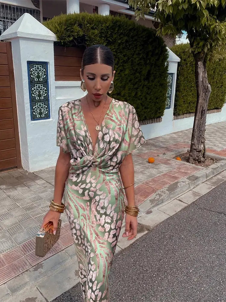 Women's Twist-Knot Copper Midi Dress – product view | Hensley London