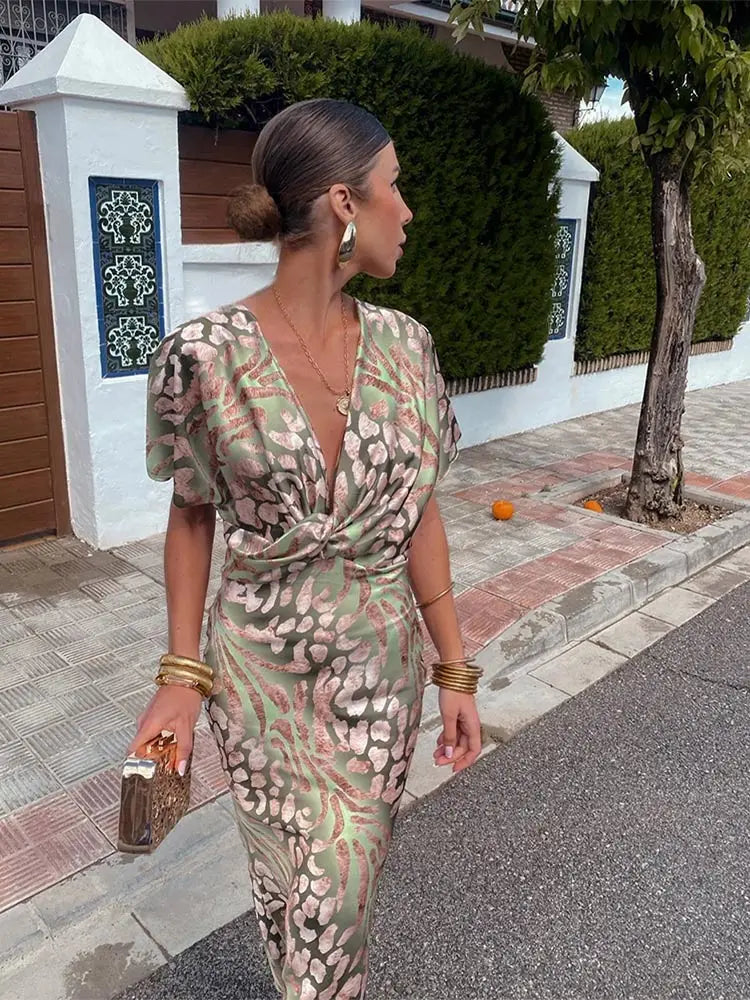 Women's Twist-Knot Copper Midi Dress – product view | Hensley London