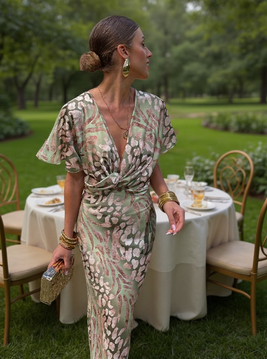 Women's Twist-Knot Copper Midi Dress – product view | Hensley London