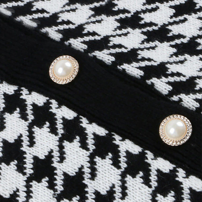 Classic Houndstooth Pattern Knitted Long Sleeve Cardigan Sweaters 7