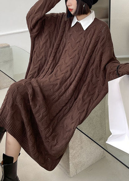 Women's Sweater Dress Coffee Knit Casual - 1