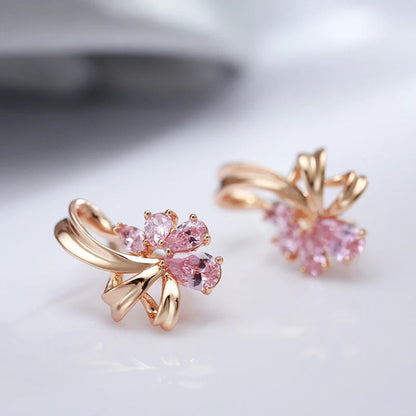 Women's Earrings Pink Floral Stainless Steel Zircon - 2