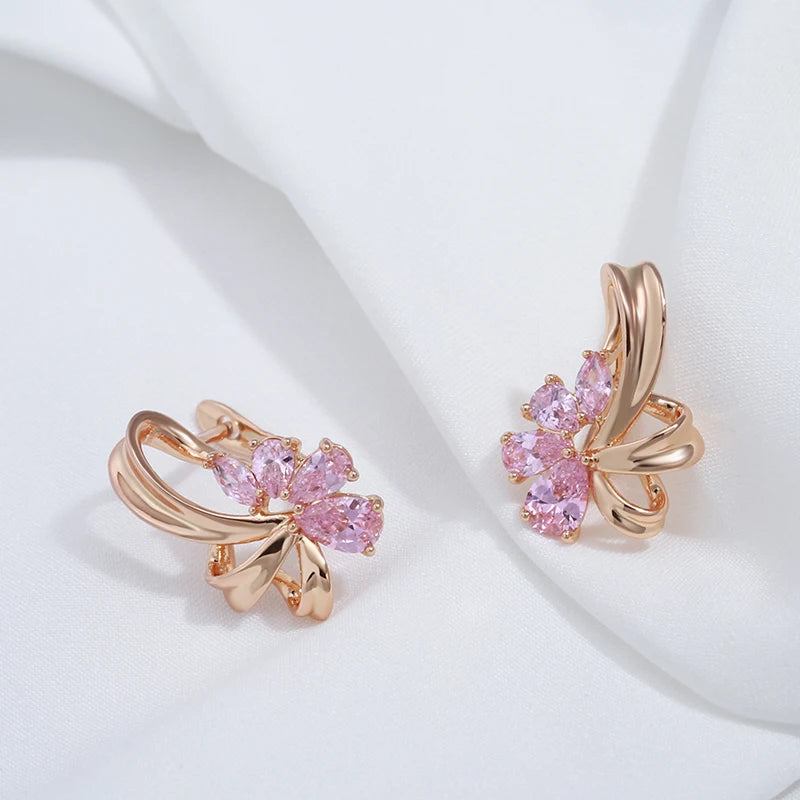 Women's Earrings Pink Floral Stainless Steel Zircon - 3