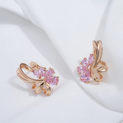 Women's Earrings Pink Floral Stainless Steel Zircon - 3