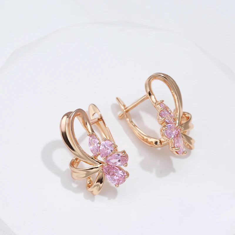 Women's Earrings Pink Floral Stainless Steel Zircon - 4