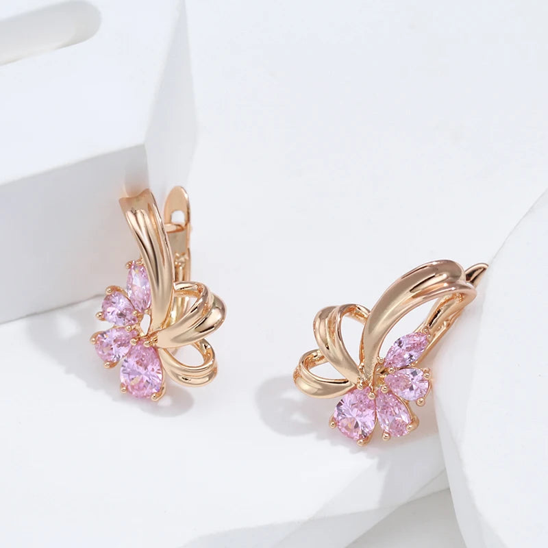 Women's Earrings Pink Floral Stainless Steel Zircon - 5