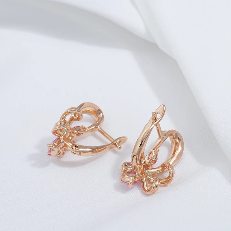 Women's Earrings Pink Floral Stainless Steel Zircon - 6