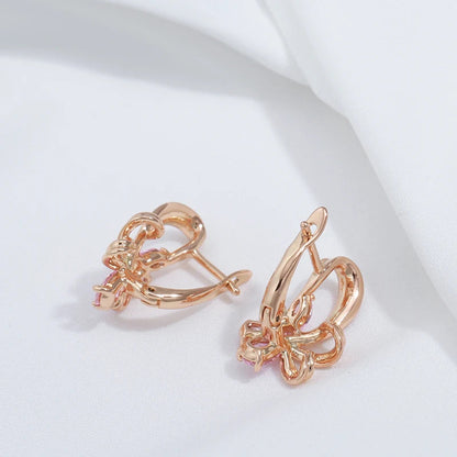Women's Earrings Pink Floral Stainless Steel Zircon - 6
