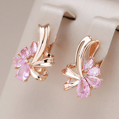 Women's Earrings Pink Floral Stainless Steel Zircon - 7