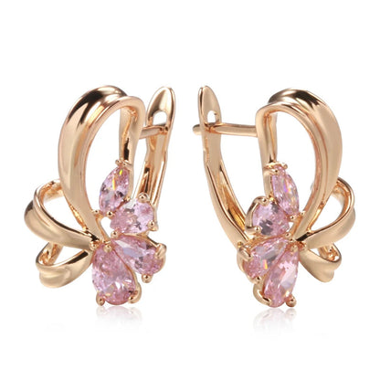 Women's Earrings Pink Floral Stainless Steel Zircon - 8