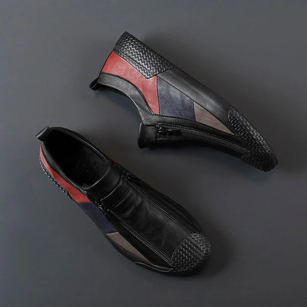 Men's Leather Color-Block Sneakers in Espresso Brown – side profile | Hensley London