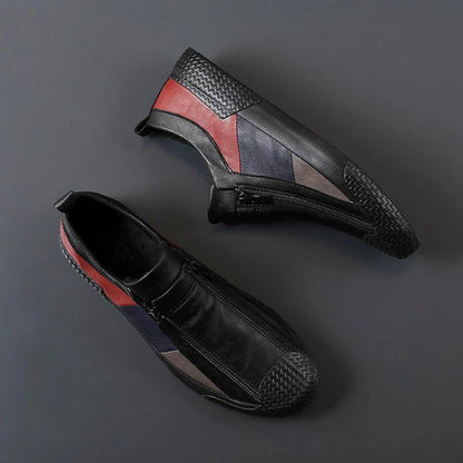 Men's Leather Color-Block Sneakers in Espresso Brown – side profile | Hensley London