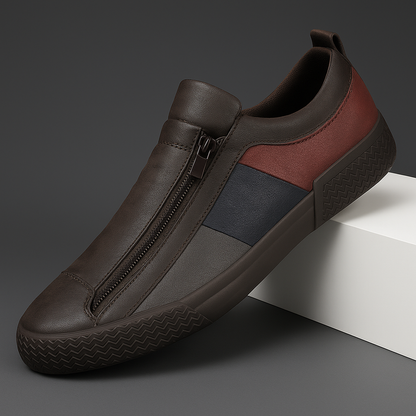 Men's Leather Color-Block Sneakers in Sacramento Green – back view | Hensley London