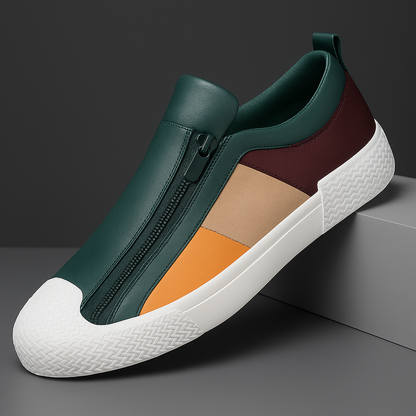 Men's Leather Color-Block Sneakers in Black White – detail view | Hensley London