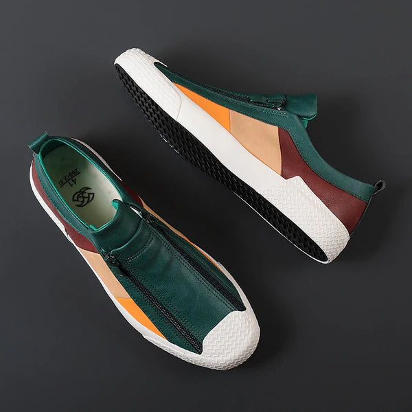 Men's Leather Color-Block Sneakers in Jet Black – top view | Hensley London