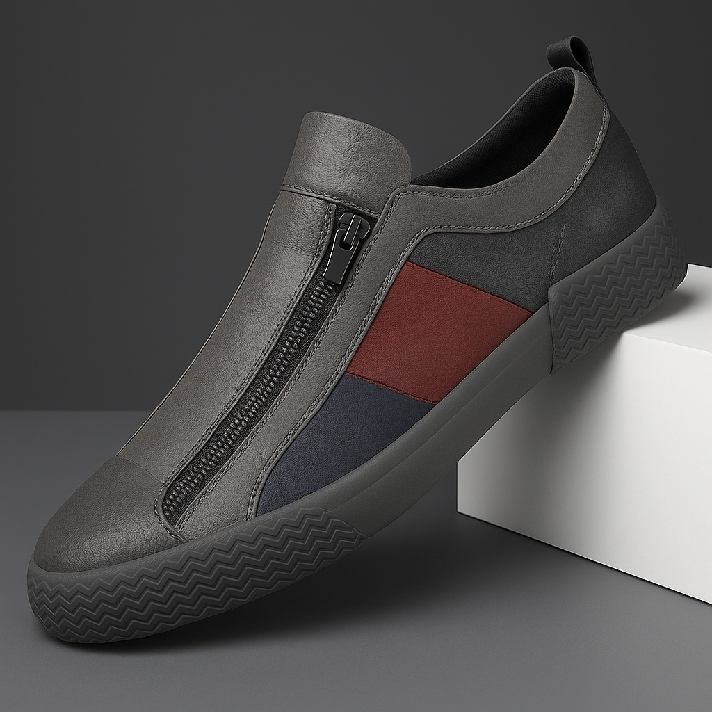 Men's Leather Color-Block Sneakers in Espresso Brown – sole view | Hensley London