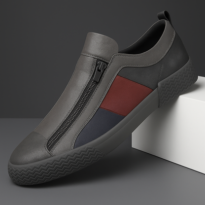 Men's Leather Color-Block Sneakers in Espresso Brown – sole view | Hensley London