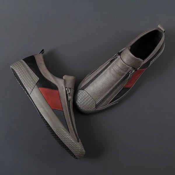 Men's Leather Color-Block Sneakers in Sacramento Green – heel view | Hensley London
