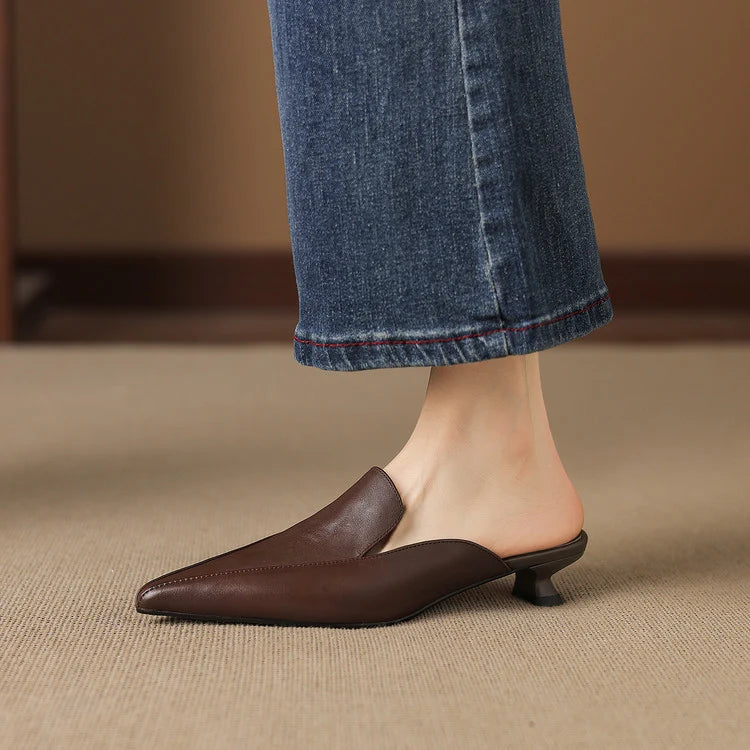 Women's Sculpted Pointed-Toe Kitten-Heel Mules – product view | Hensley London