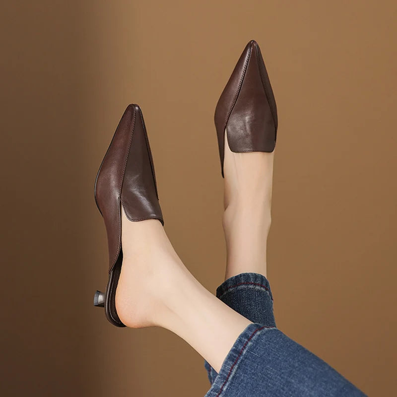 Women's Sculpted Pointed-Toe Kitten-Heel Mules – product view | Hensley London