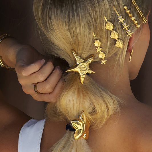 Coastal Seashells Gold French Hair Pin – Hypoallergenic, Waterproof, and Eco-Friendly 0