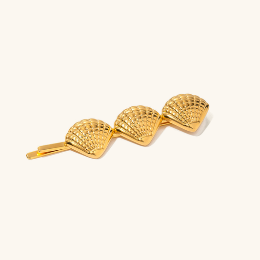 Coastal Seashells Gold French Hair Pin – Hypoallergenic, Waterproof, and Eco-Friendly 1