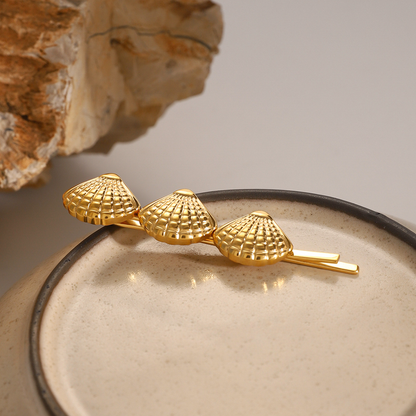 Coastal Seashells Gold French Hair Pin – Hypoallergenic, Waterproof, and Eco-Friendly 3