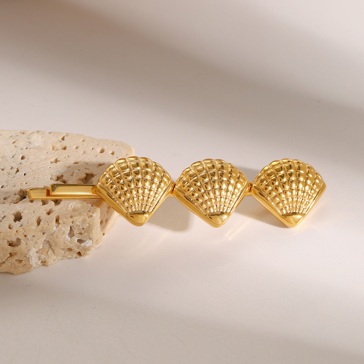 Coastal Seashells Gold French Hair Pin – Hypoallergenic, Waterproof, and Eco-Friendly 5