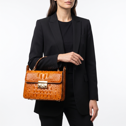 Women's Gold-Accent Top-Handle Bag – angle view | Hensley London