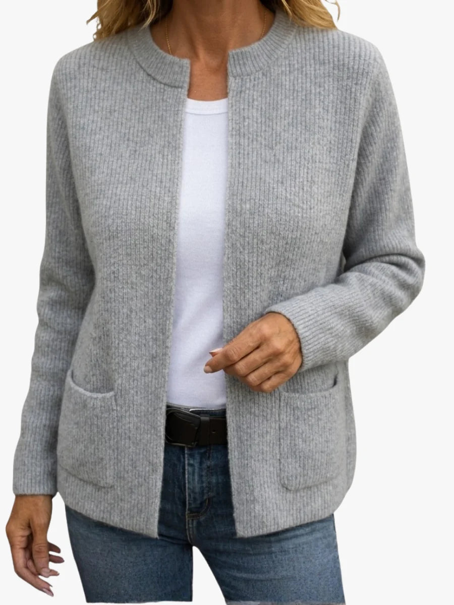 Women's Zip-Front Pocket Cardigan – product view | Hensley London