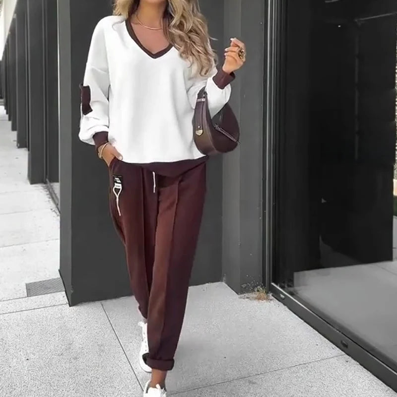 Women's Colour-Block Hoodie and Jogger Set in Brown – product view | Hensley London