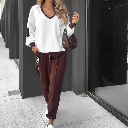 Women's Colour-Block Hoodie and Jogger Set in Brown – product view | Hensley London