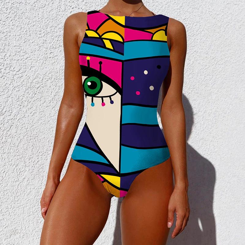 Cleo Women's One Piece Swimsuit | Colorful Abstract Pattern - Image 6