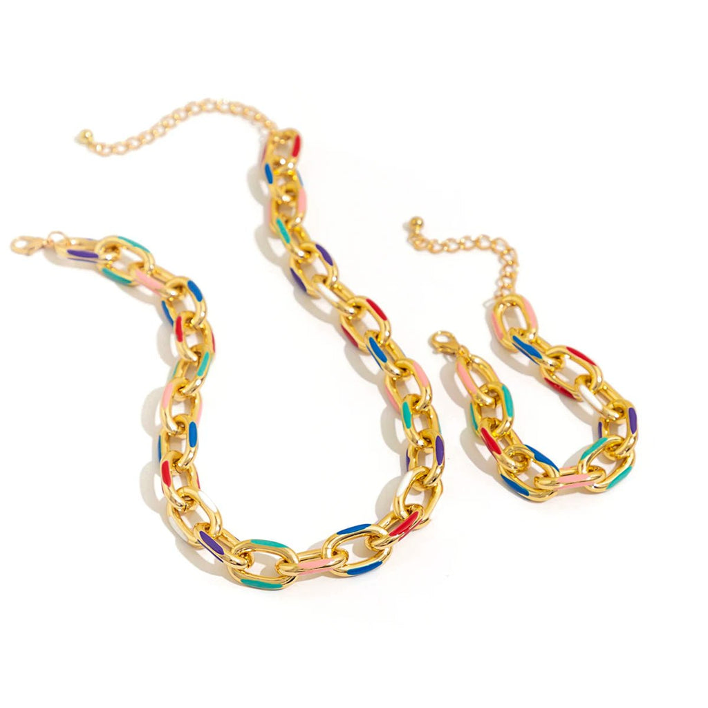 Colorful Chain Jewelry Set for Women – Vibrant Stainless Steel Necklace and Bracelet with Adjustable Lengths 4