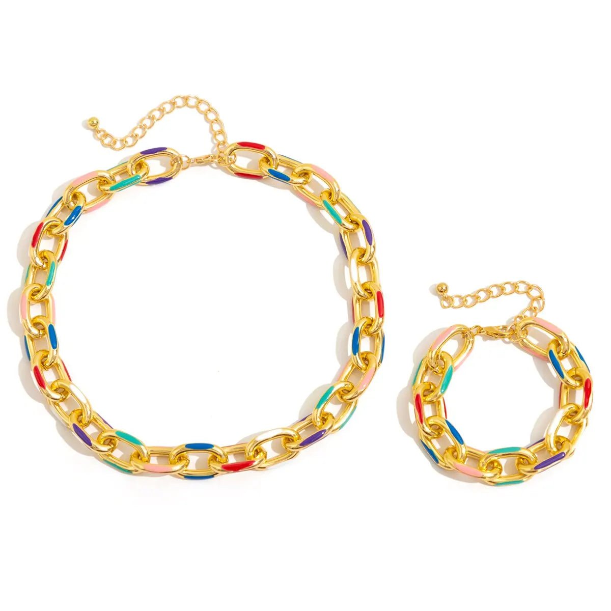 Colorful Chain Jewelry Set for Women – Vibrant Stainless Steel Necklace and Bracelet with Adjustable Lengths 5