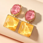 Colorful Enamel Geometric Earrings for Women – Modern Oval and Square Design, Lightweight Statement Jewelry 2