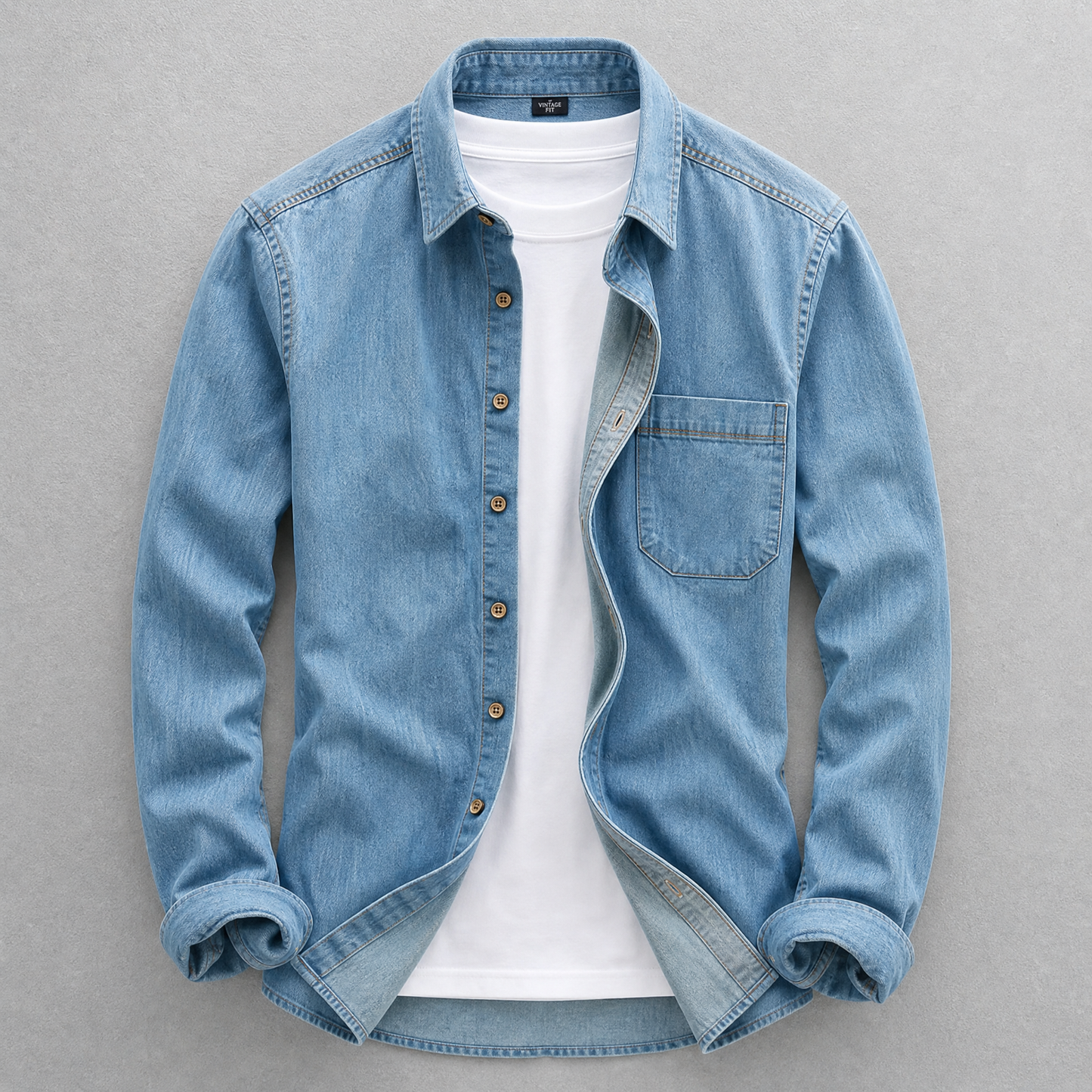 Men's Cotton-Denim Tailored Shirt in Blue – front view | Hensley London