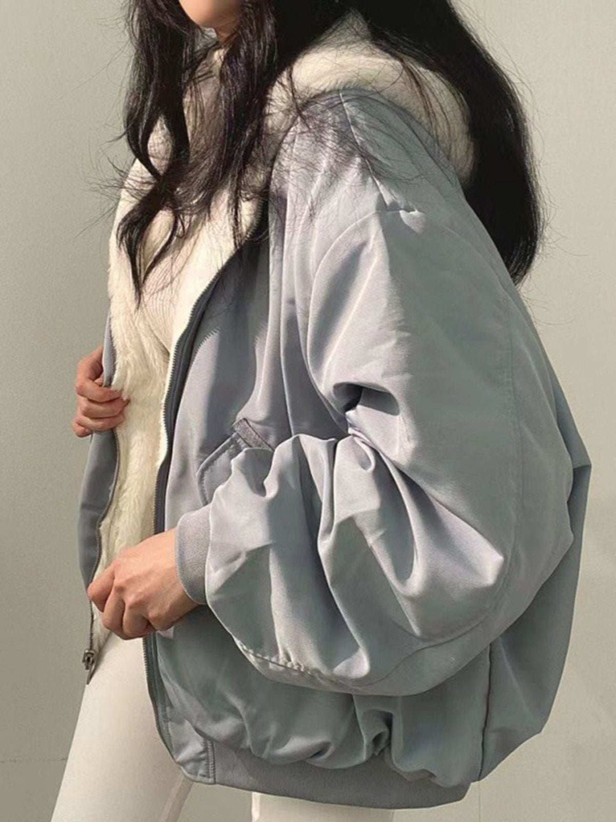 Women's Reversible Hoodie Blue Fleece Sweatshirt for Women - 2