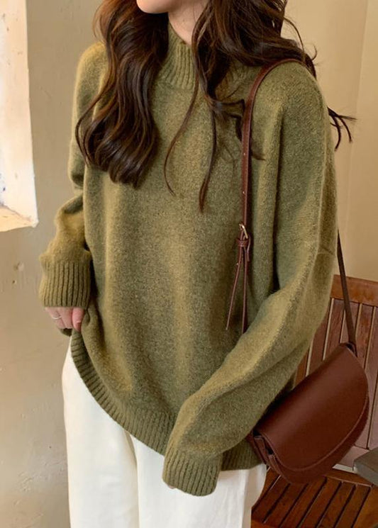 Women's Knit Blouse Green Plus Size High Neck - 2