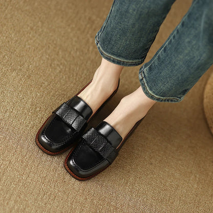 Women's Leather Knot Loafers with Block Heel in Brown - additional view 4 | Hensley London