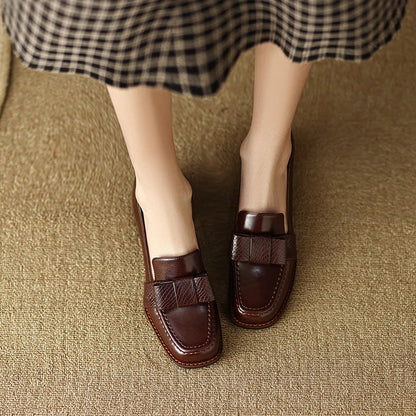 Women's Leather Knot Loafers with Block Heel in Brown - additional view 6 | Hensley London