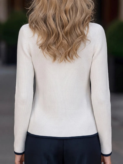 Women's Contrast-Trim Zip-Up Knit Cardigan – additional product view | Hensley London