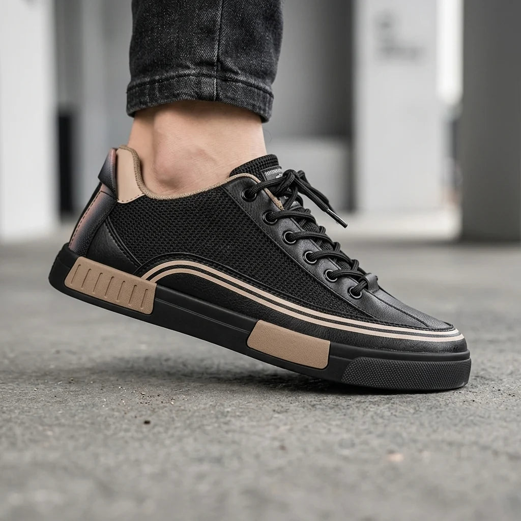 Men's Colour-Block Low-Top Lace-Up Sneakers in Black – additional product view | Hensley London