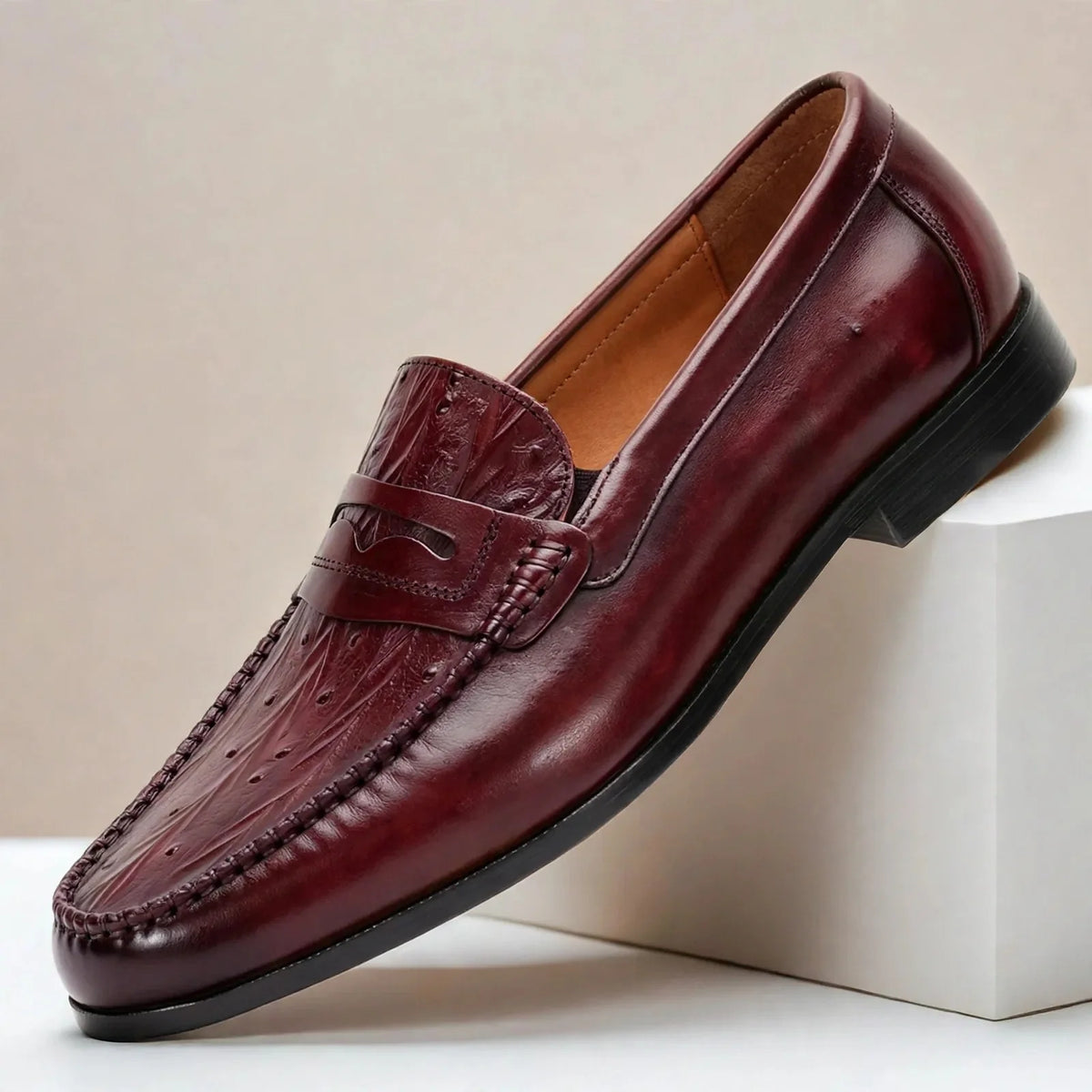 Men's Embossed Penny Loafers – product view | Hensley London